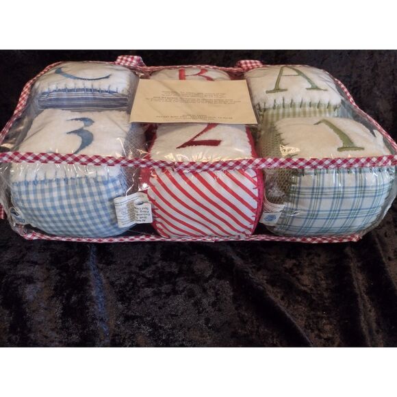 Pottery Barn Kids Soft Cloth Fabric Set of Gingham Check Plaid Baby Blocks Toys - Picture 5 of 9